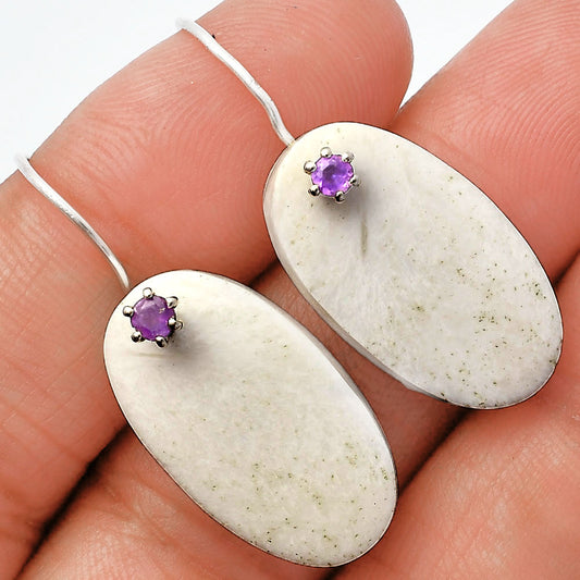 Natural White Scolecite & Amethyst Earrings E-1082 SDE82069