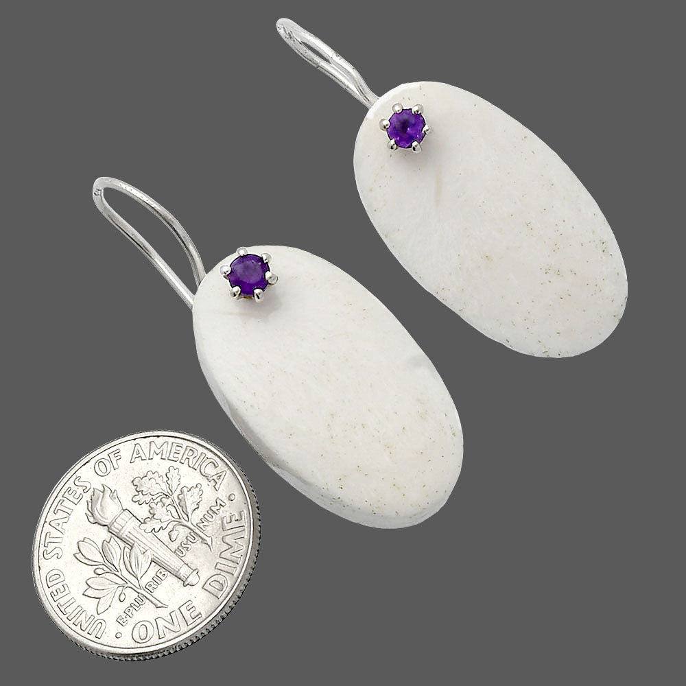 Natural White Scolecite & Amethyst Earrings E-1082 SDE82069
