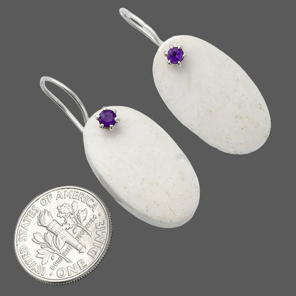Natural White Scolecite & Amethyst Earrings E-1082 SDE82069