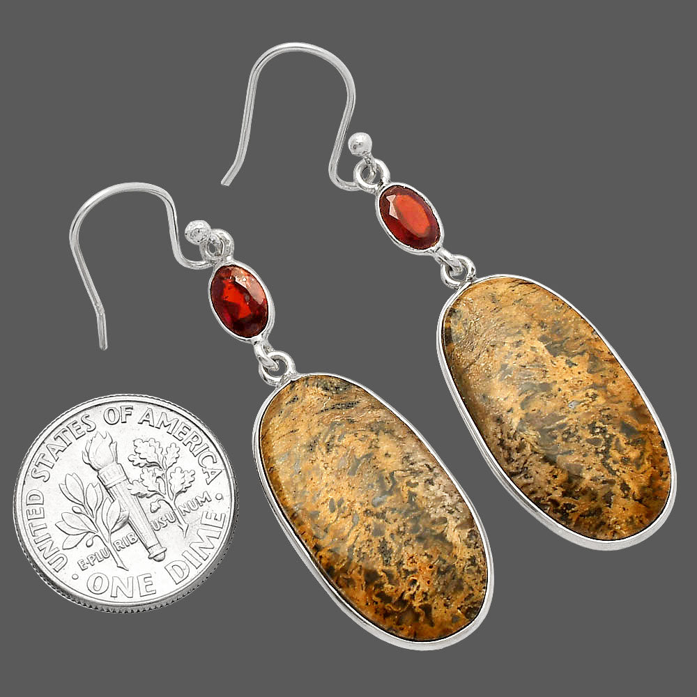 Palm Root Fossil Agate & Garnet Earrings E-1002 SDE82199