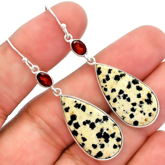 Natural Dalmatian & Garnet Earrings E-1002 SDE82203