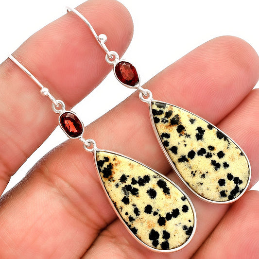 Natural Dalmatian & Garnet Earrings E-1002 SDE82217