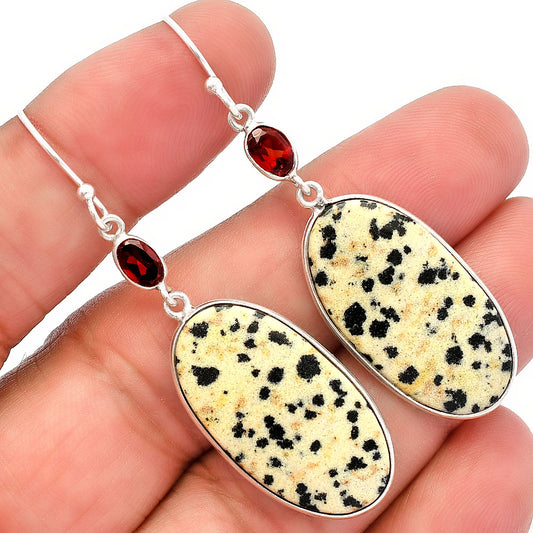 Natural Dalmatian & Garnet Earrings E-1002 SDE82250