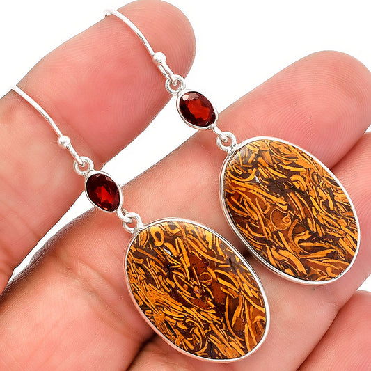 Coquina Fossil Jasper & Garnet Earrings E-1002 SDE82254