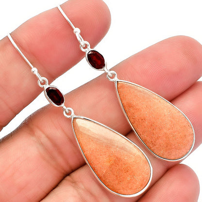 Natural Pink Aventurine & Garnet Earrings E-1002 SDE82256