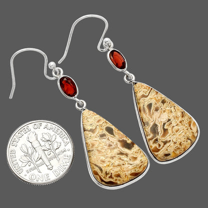 Palm Root Fossil Agate & Garnet Earrings E-1002 SDE82267