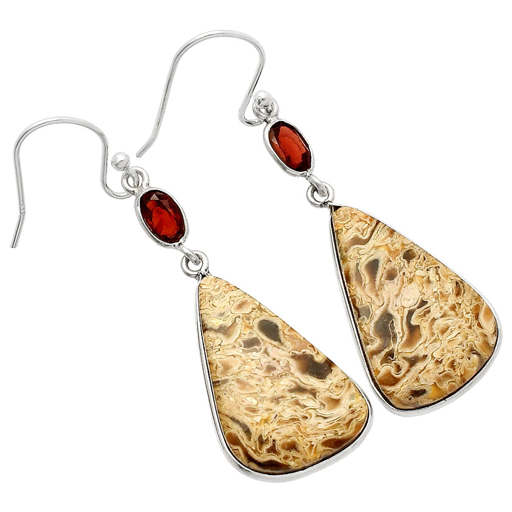 Palm Root Fossil Agate & Garnet Earrings E-1002 SDE82267