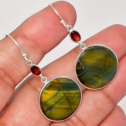 Natural Blue Tiger Eye & Garnet Earrings E-1002 SDE82280