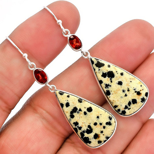 Natural Dalmatian & Garnet Earrings E-1002 SDE82281