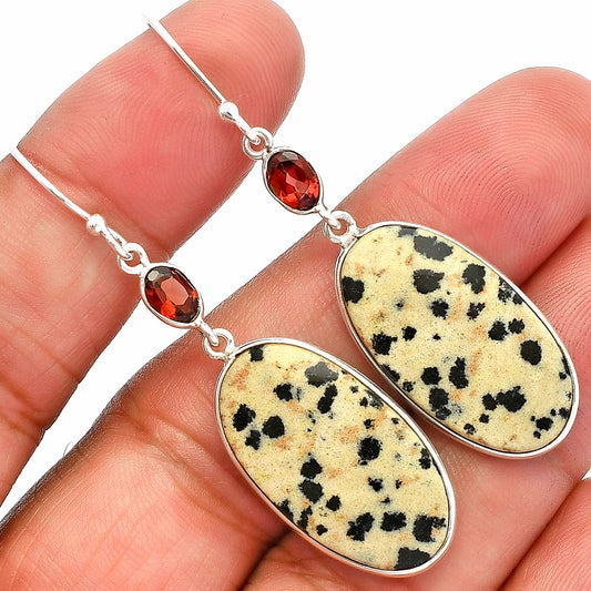 Natural Dalmatian & Garnet Earrings E-1002 SDE82308