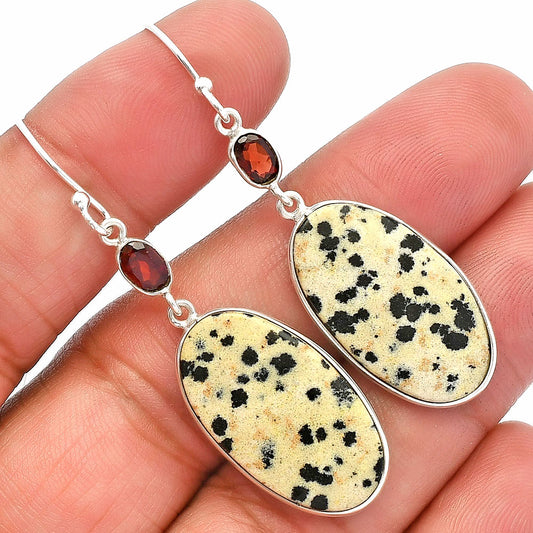 Natural Dalmatian & Garnet Earrings E-1002 SDE82310