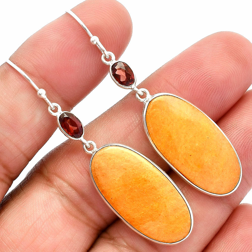Natural Orange Aventurine & Garnet Earrings E-1002 SDE82315