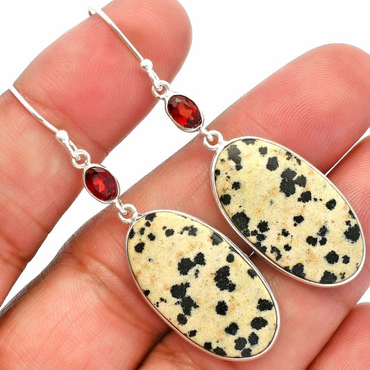 Natural Dalmatian & Garnet Earrings E-1002 SDE82333