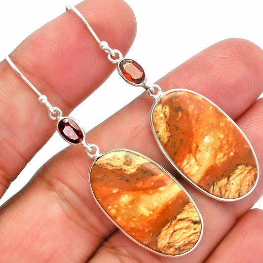 Natural Picture Jasper & Garnet Earrings E-1002 SDE82343