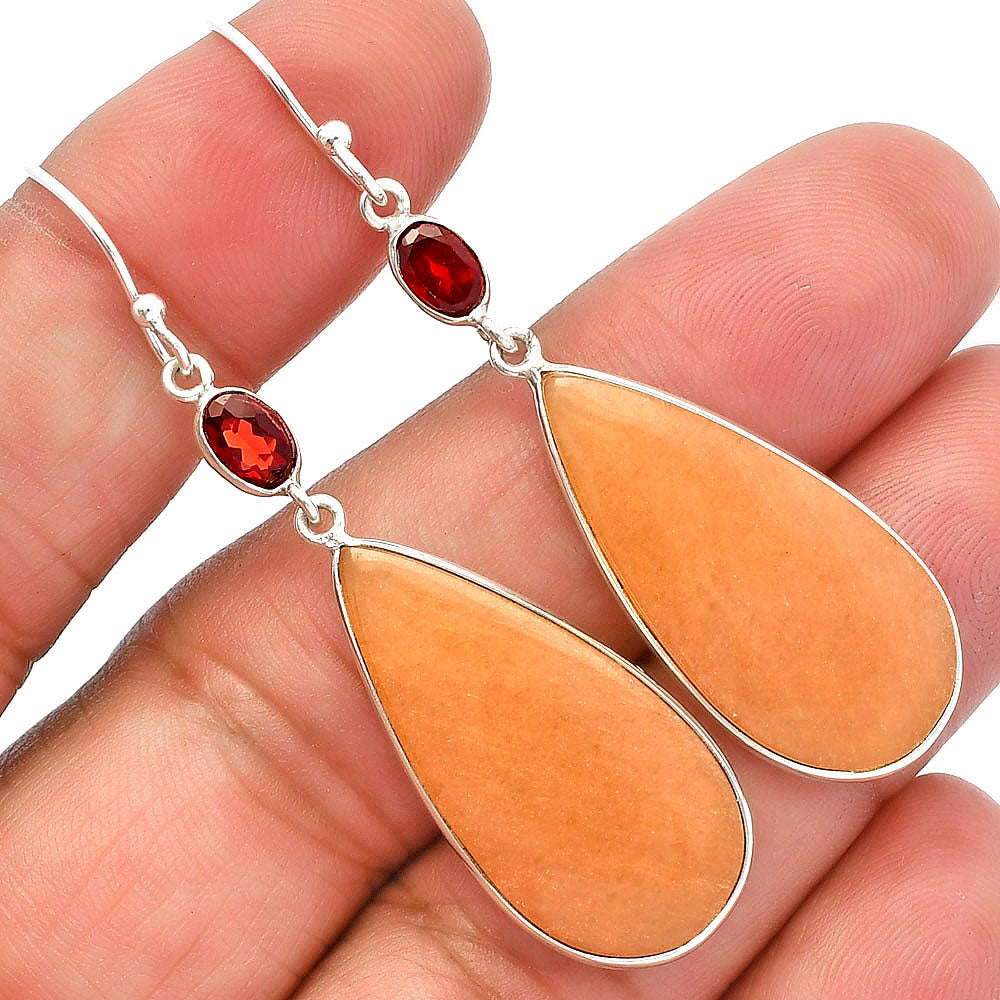 Natural Orange Aventurine & Garnet Earrings E-1002 SDE82355