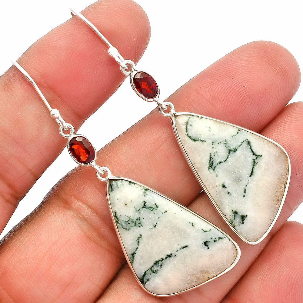 Tree Weed Moss Agate & Garnet Earrings E-1002 SDE82363