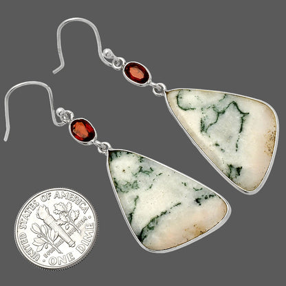 Tree Weed Moss Agate & Garnet Earrings E-1002 SDE82363