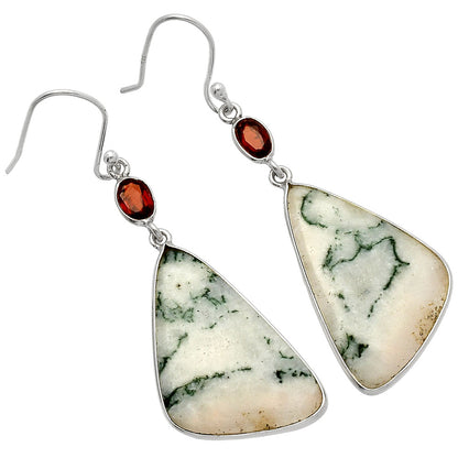 Tree Weed Moss Agate & Garnet Earrings E-1002 SDE82363