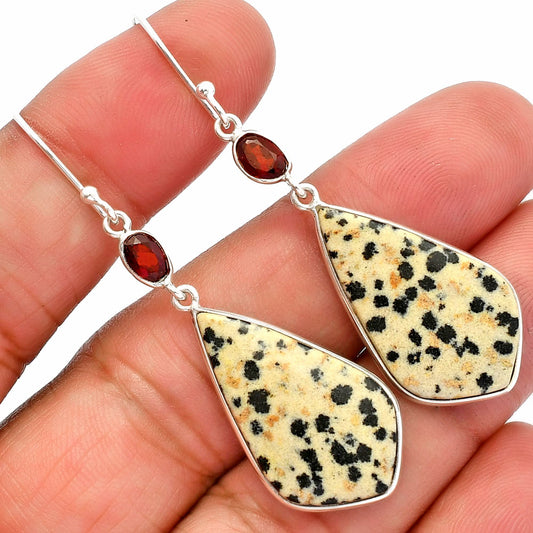 Natural Dalmatian & Garnet Earrings E-1002 SDE82372