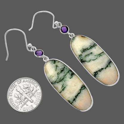 Tree Weed Moss Agate & Amethyst Earrings E-1002 SDE82395