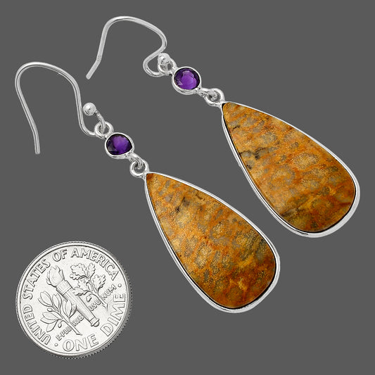 Flower Fossil Coral & Amethyst Earrings E-1002 SDE82399