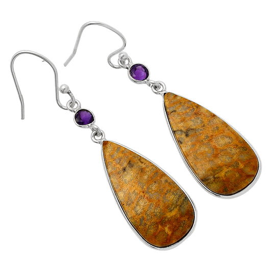 Flower Fossil Coral & Amethyst Earrings E-1002 SDE82399