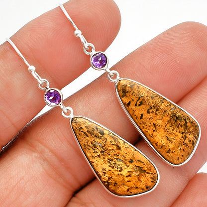 Palm Root Fossil Agate & Amethyst Earrings E-1002 SDE82416
