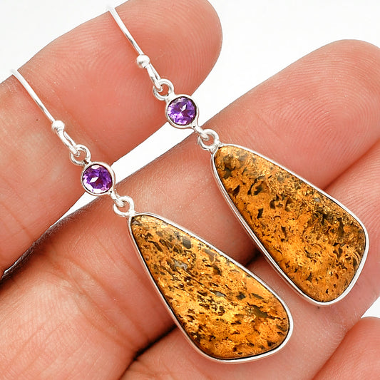 Palm Root Fossil Agate & Amethyst Earrings E-1002 SDE82416