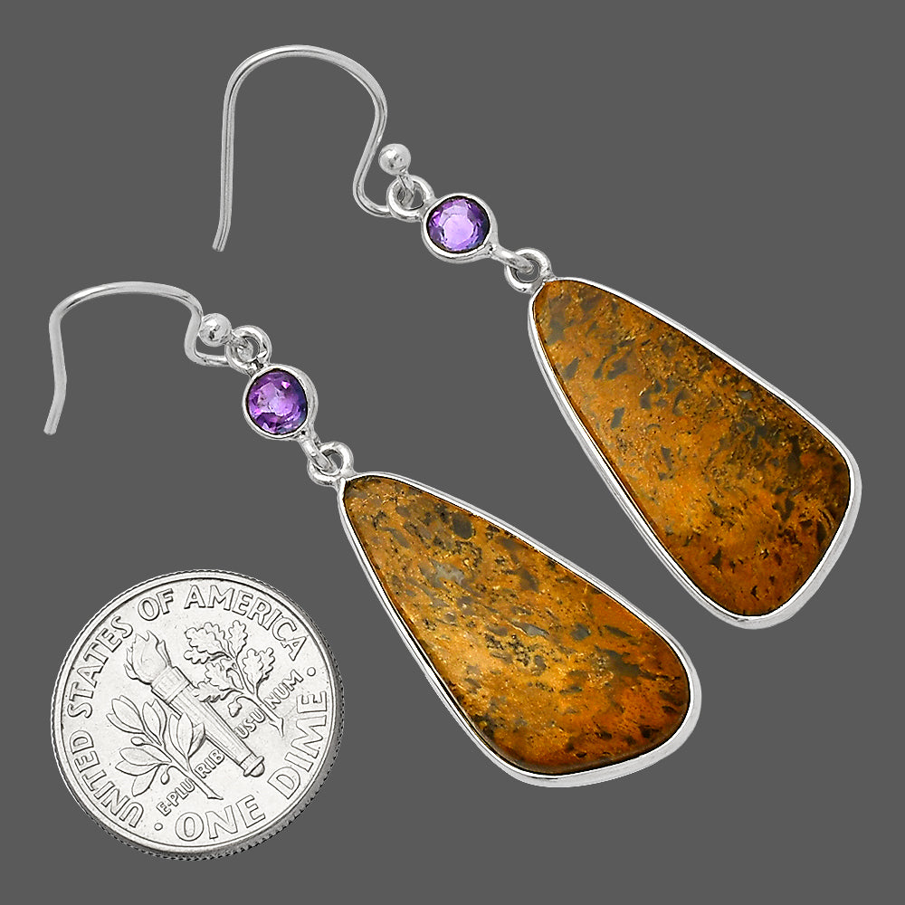 Palm Root Fossil Agate & Amethyst Earrings E-1002 SDE82416