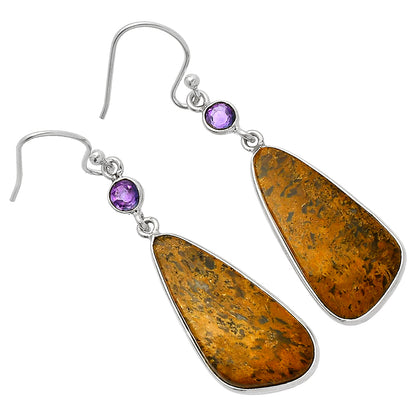 Palm Root Fossil Agate & Amethyst Earrings E-1002 SDE82416