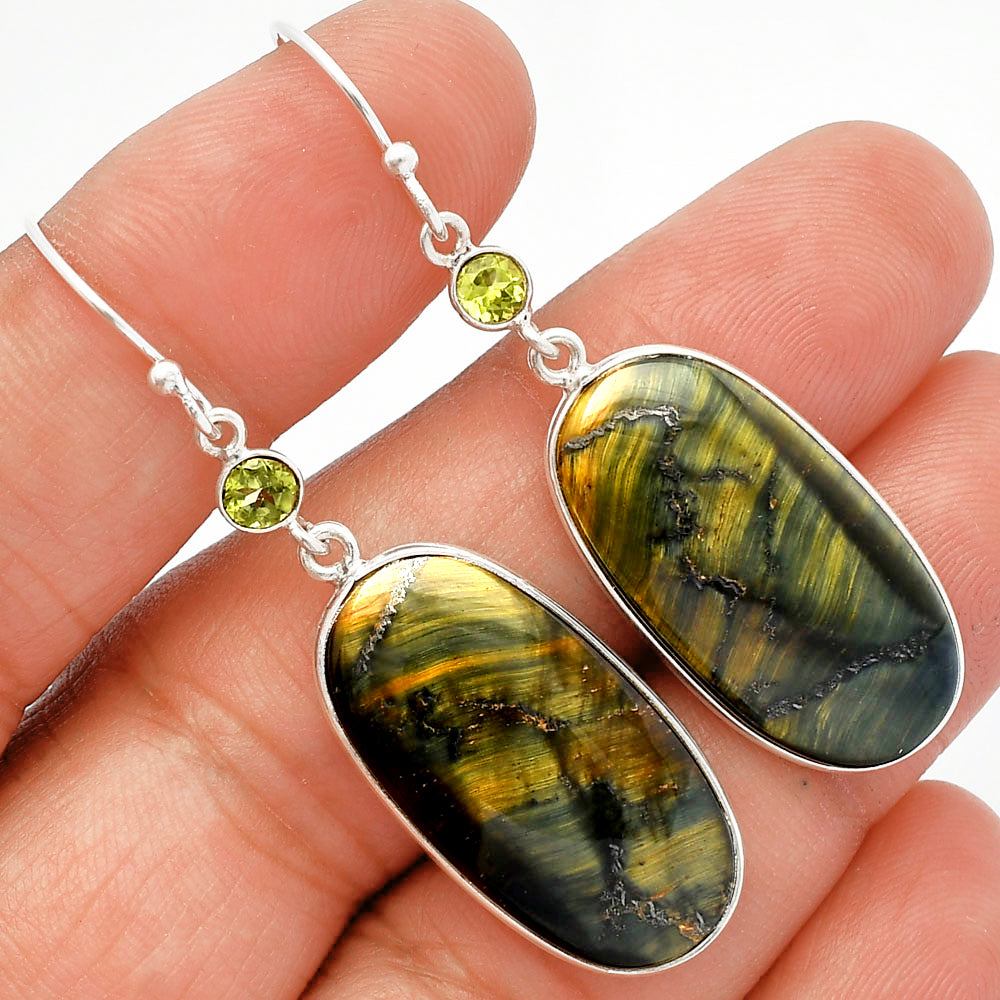 Natural Blue Tiger Eye & Peridot Earrings E-1002 SDE82459