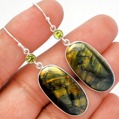Natural Blue Tiger Eye & Peridot Earrings E-1002 SDE82459