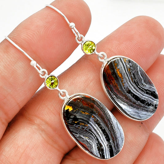 Natural Iron Tiger Eye & Peridot Earrings E-1002 SDE82461