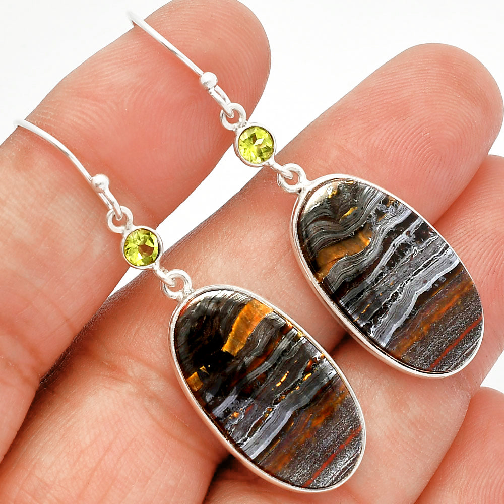 Natural Iron Tiger Eye & Peridot Earrings E-1002 SDE82470
