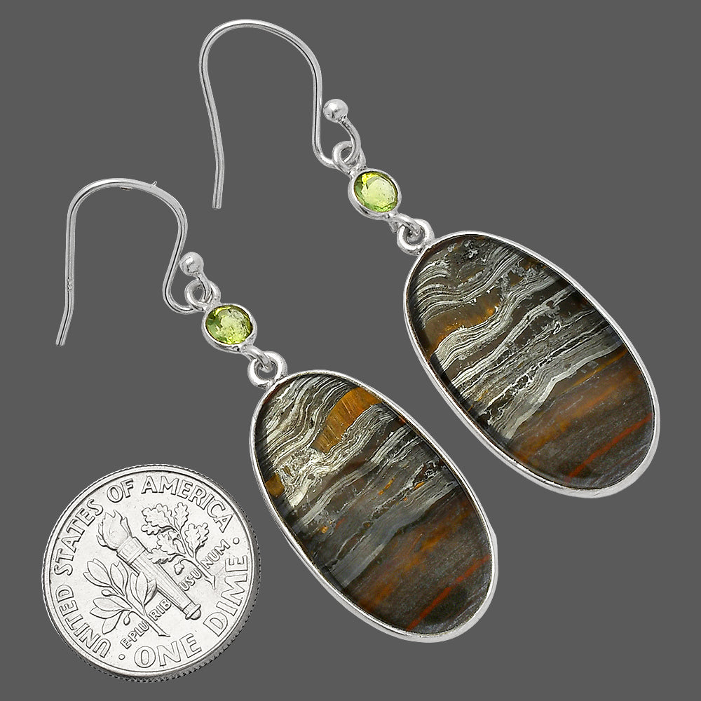 Natural Iron Tiger Eye & Peridot Earrings E-1002 SDE82470