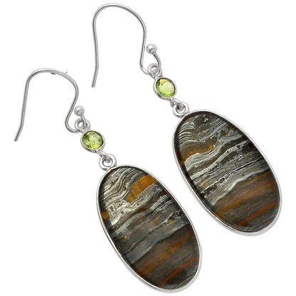 Natural Iron Tiger Eye & Peridot Earrings E-1002 SDE82470