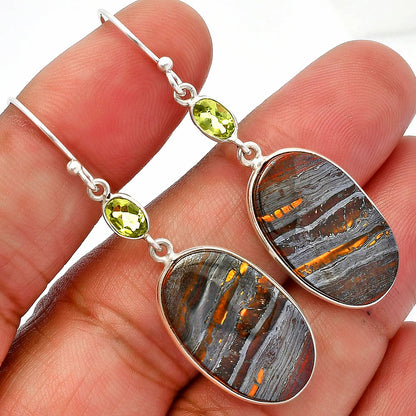 Natural Iron Tiger Eye & Peridot Earrings E-1002 SDE82489