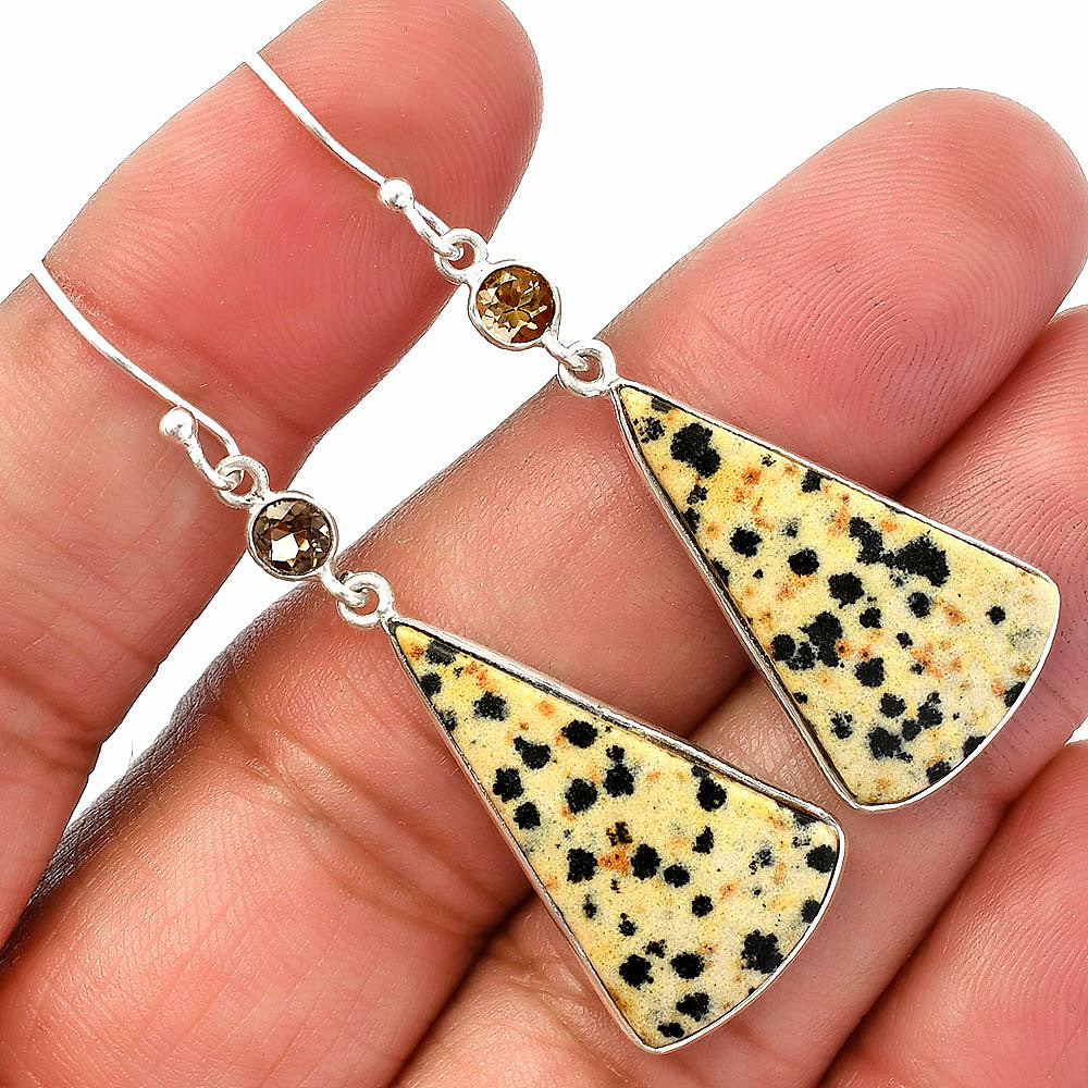 Natural Dalmatian & Smoky Quartz Earrings E-1002 SDE82563