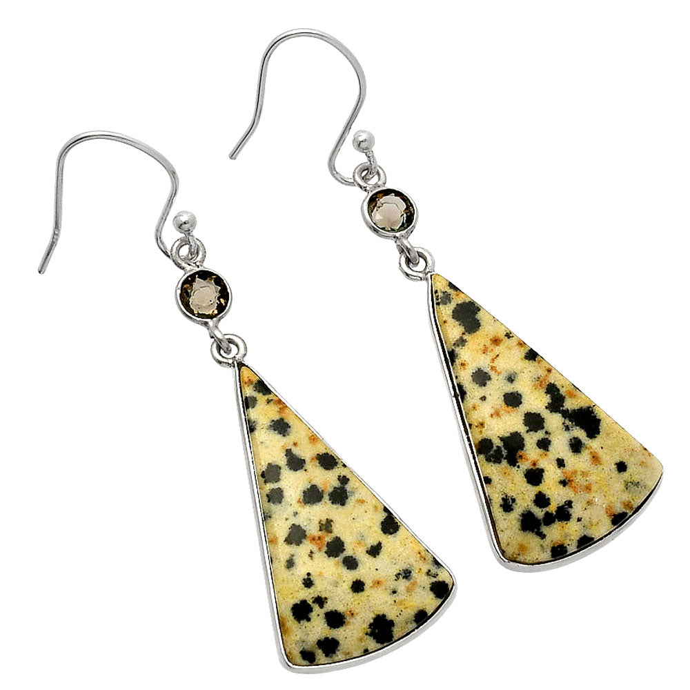 Natural Dalmatian & Smoky Quartz Earrings E-1002 SDE82563