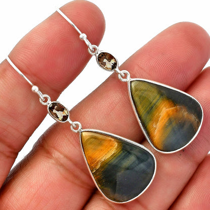 Blue Tiger Eye & Smoky Quartz Earrings E-1002 SDE82574