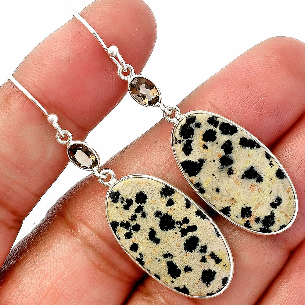 Natural Dalmatian & Smoky Quartz Earrings E-1002 SDE82577