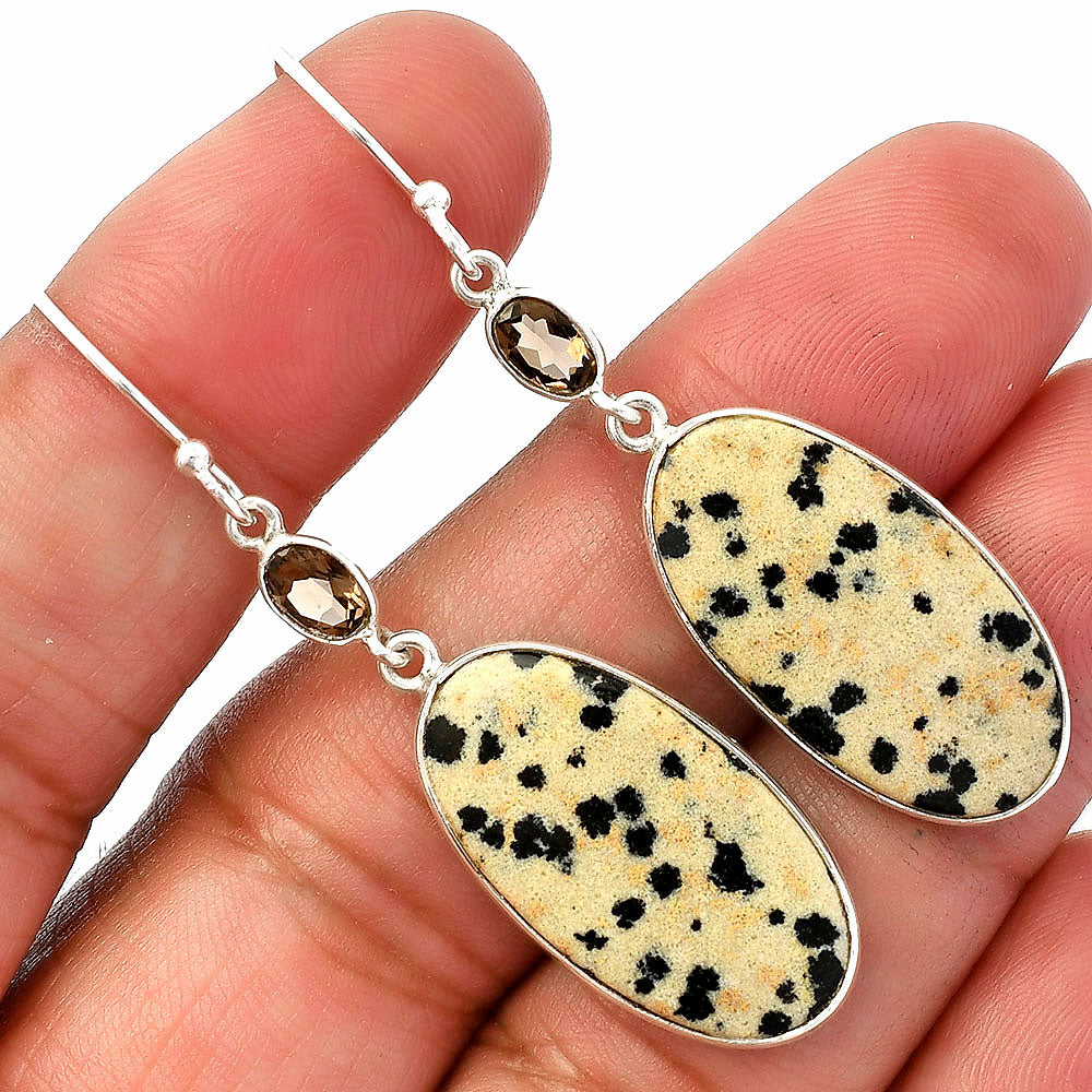 Natural Dalmatian & Smoky Quartz Earrings E-1002 SDE82580