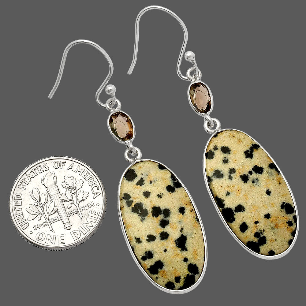 Natural Dalmatian & Smoky Quartz Earrings E-1002 SDE82580