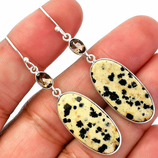 Natural Dalmatian & Smoky Quartz Earrings E-1002 SDE82584