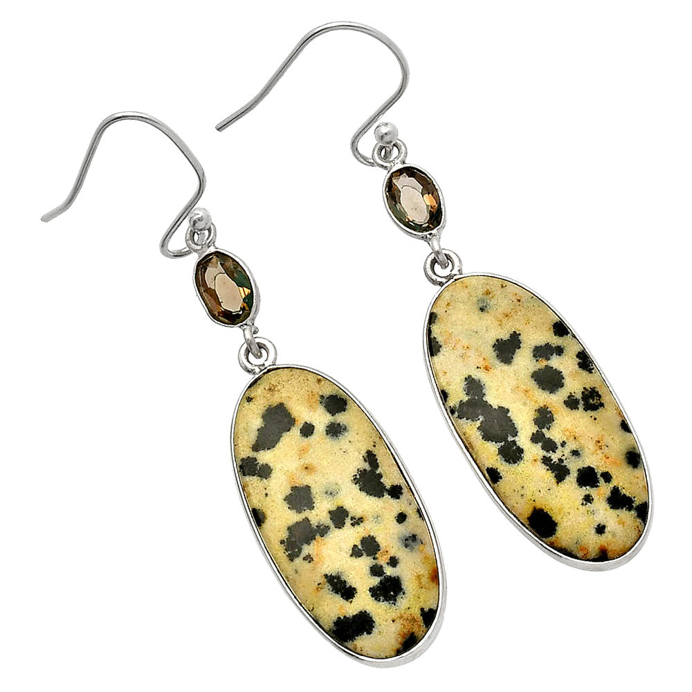 Natural Dalmatian & Smoky Quartz Earrings E-1002 SDE82584