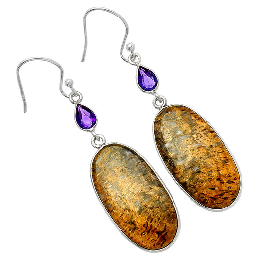 Palm Root Fossil Agate & Amethyst Earrings E-1002 SDE82625