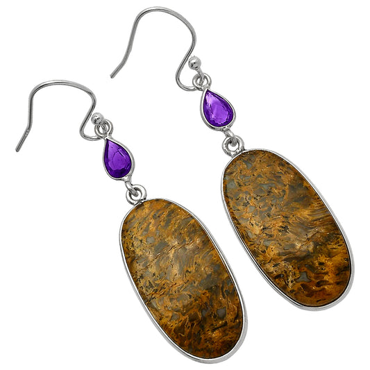 Palm Root Fossil Agate & Amethyst Earrings E-1002 SDE82645