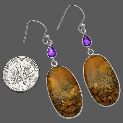 Palm Root Fossil Agate & Amethyst Earrings E-1002 SDE82646