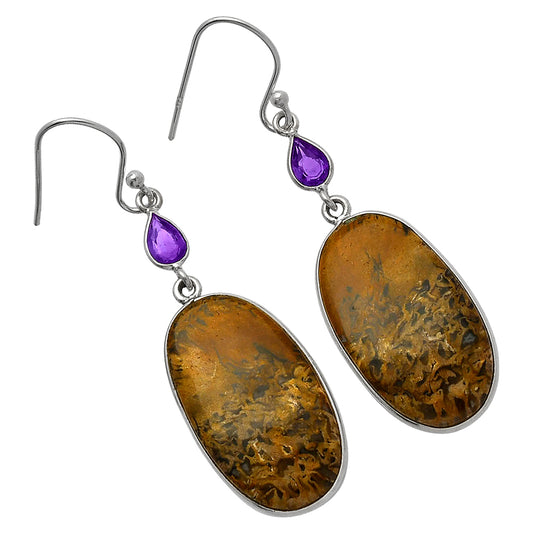 Palm Root Fossil Agate & Amethyst Earrings E-1002 SDE82646