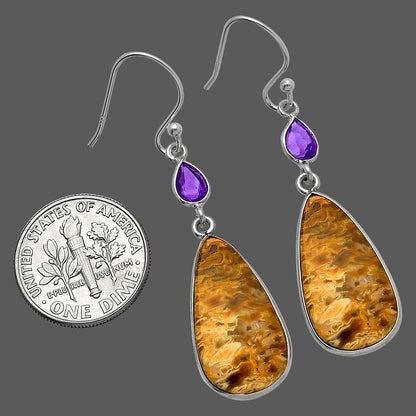 Palm Root Fossil Agate & Amethyst Earrings E-1002 SDE82651